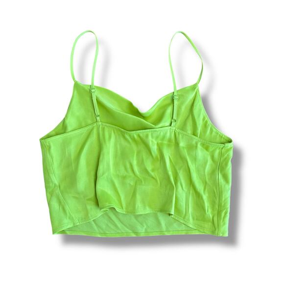 Zara NWT Satin Cropped Cowl Neck Top Womens Size S Neon Green - Picture 5 of 8